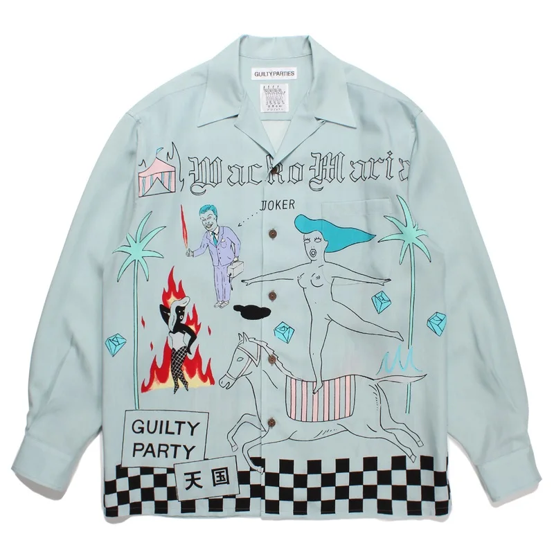 WACKO MARIA Digital Print World Peace Series Hawaii Long Sleeve Shirt Mens Womens Casual Loose High-end Shirt Fall Tops