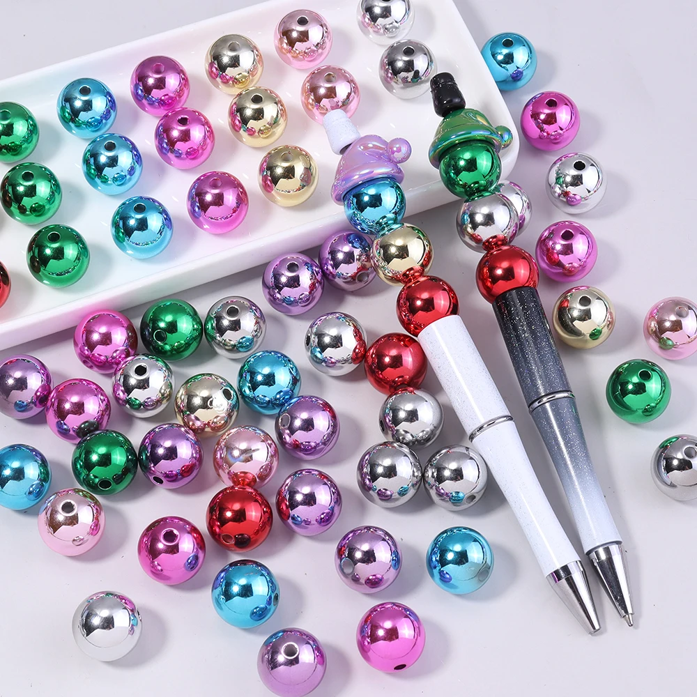 

20pcs/Lot 16mm UV Acrylic Beads Christmas Plated Color Loose Spacer Beads for Ornament Making DIY Crafts Beading Accessories