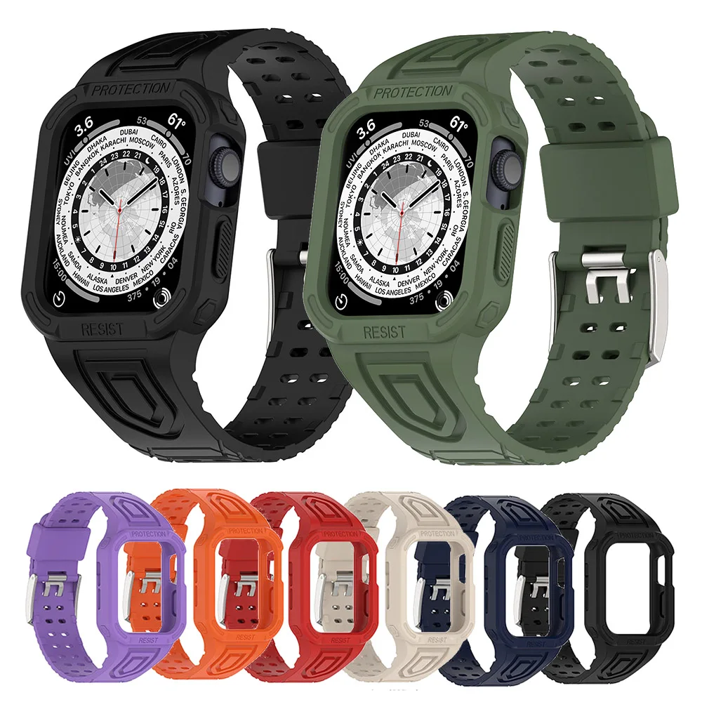 Funda integrada + correa para Apple Watch Ultra 49mm 45mm 44mm 42mm 40mm 38mm banda de TPU para iWatch Series 8 7 6 5 4 SE pulsera