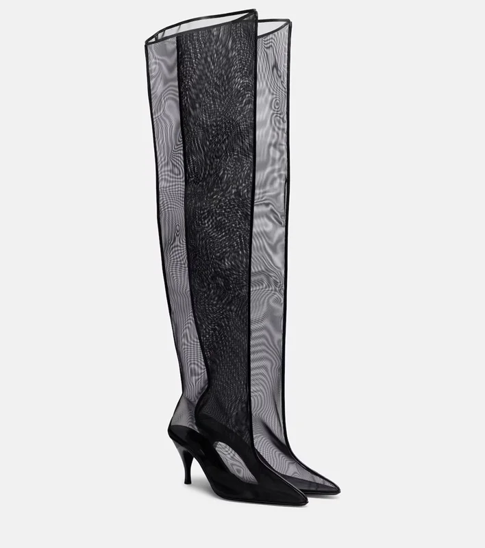 Transparent Hollow Out Over The Knee Boots Sexy Pointed Toe Stiletto Customized New Arrivals Fashion Women Modern Boots