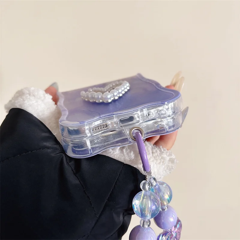 For Samsung ZFlip5 Cute Love bracelet case for Samsung Galaxy ZFlip5 4 3 6 Flip6 Wrist chain wavy transparent kawayii cover