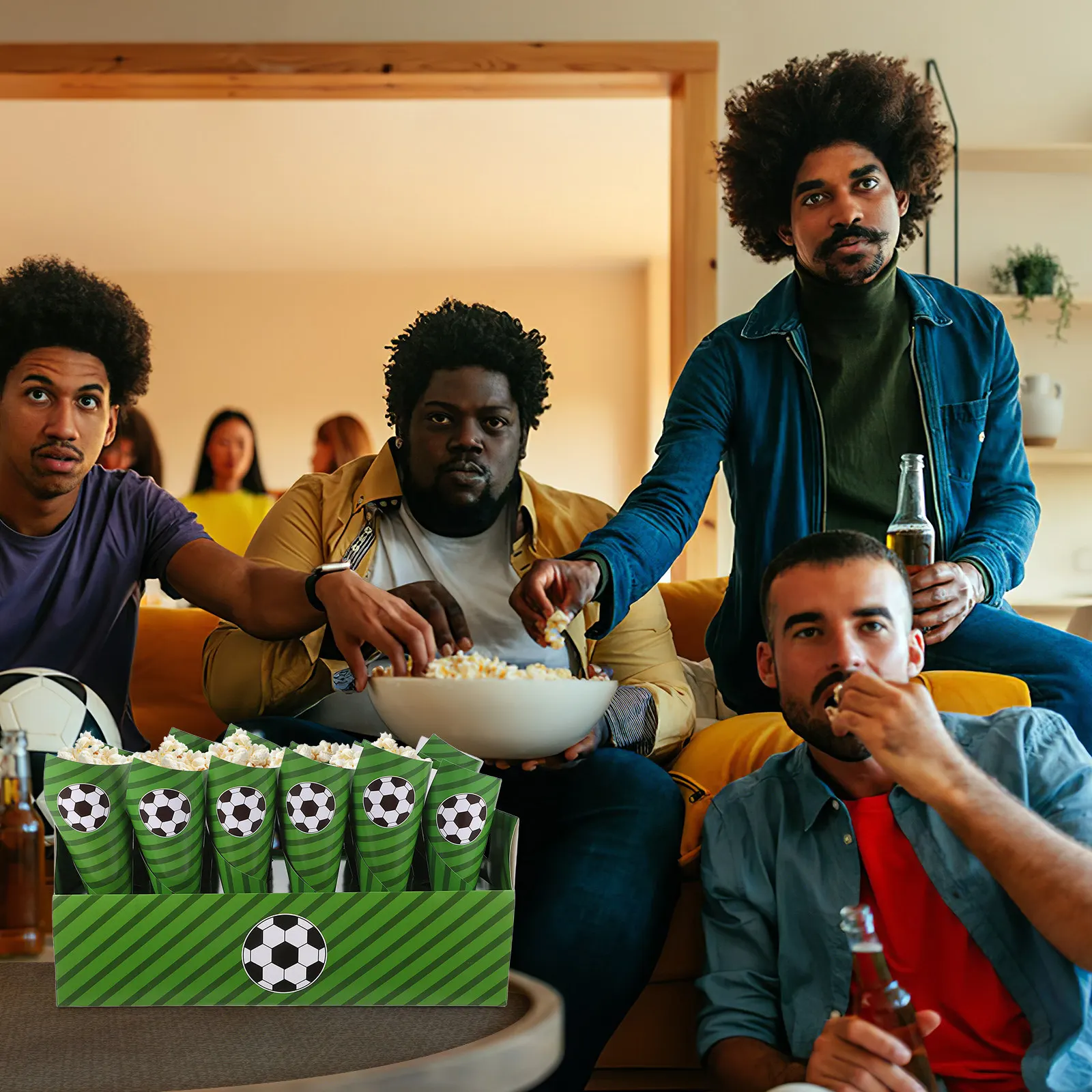 30Pcs Sports Theme Paper Snack Cones Party Popcorn Holder Food Cone Treat Stand Birthday Movie Night Fried Chicken Container