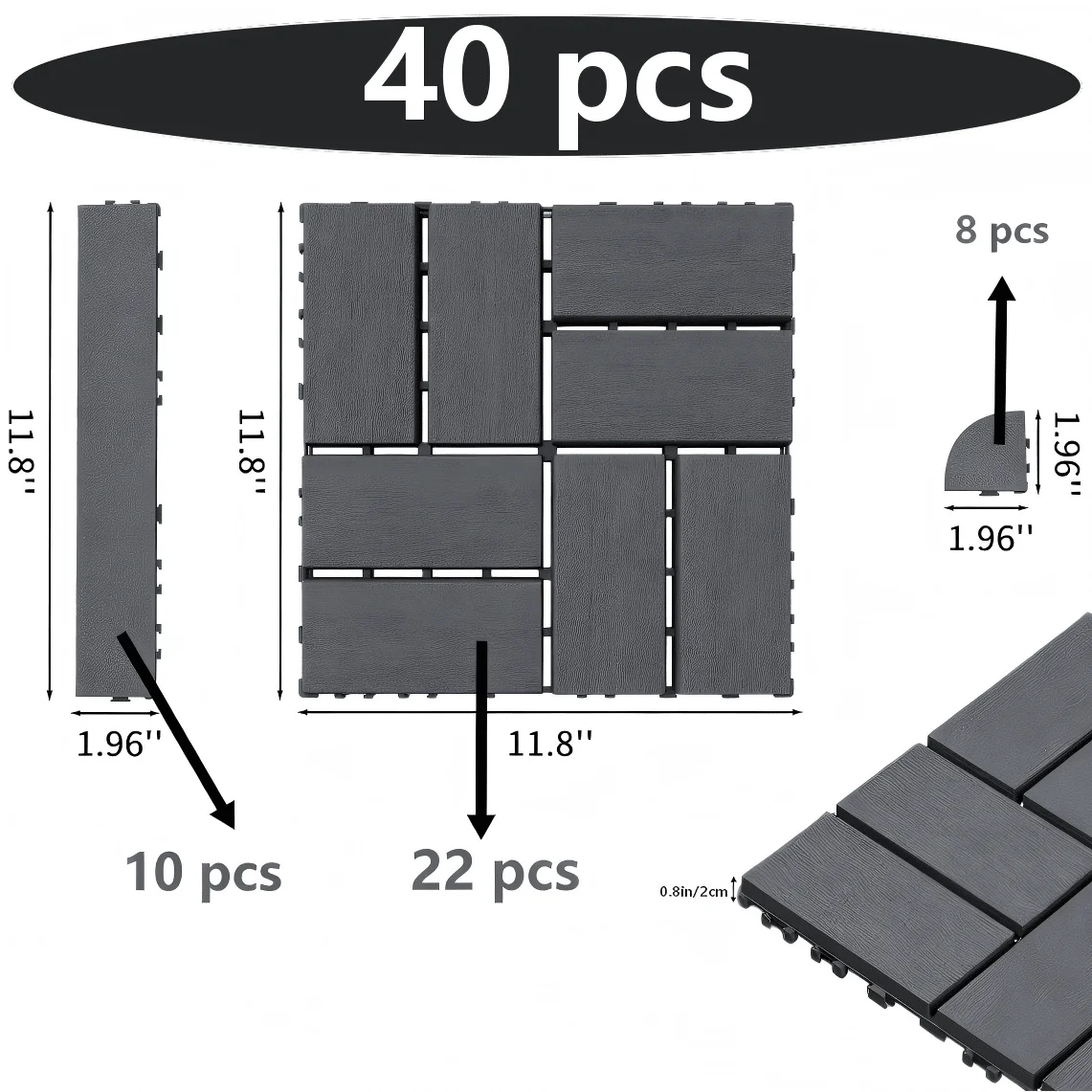 Waterproof Plastic Interlocking Tiles – All-Weather Patio Flooring For Poolside, Backyard & Balcony, Easy DIY Installation, Anti