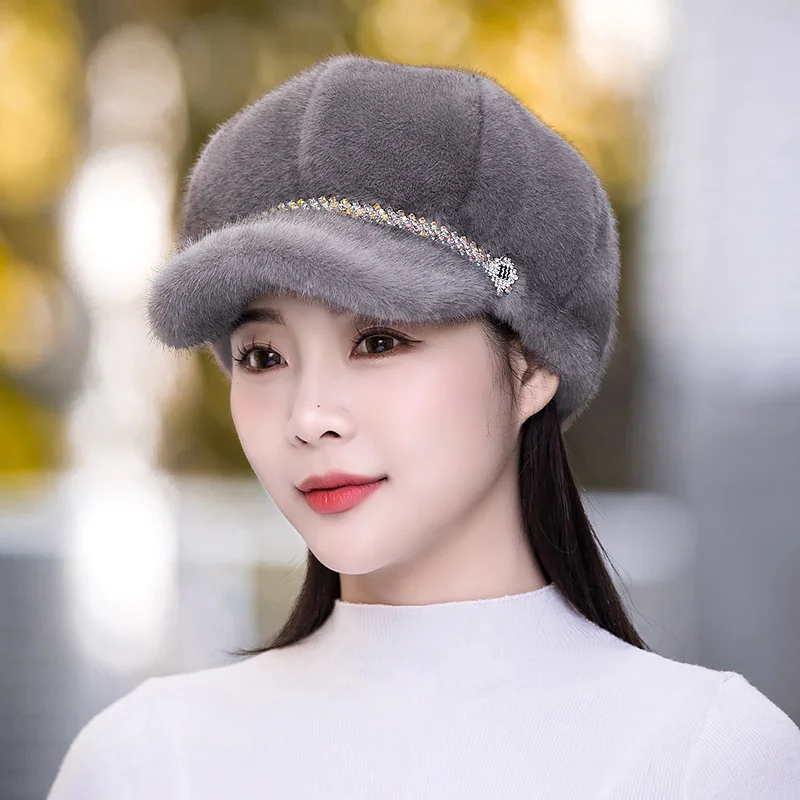 Autumn Winter Hats For Women Solid Plain Octagonal Newsboy Cap Men Ladies Casual Faux Fur Hat Winter Beret Women Painter Caps