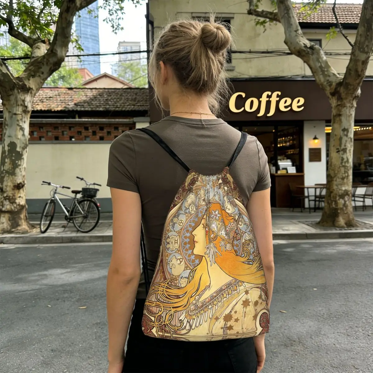 Alphonse Mucha Zodiac Art Nouveau Woman Backpacks Casual Drawstring Bags Sports Bag Book Bags for Man Woman School