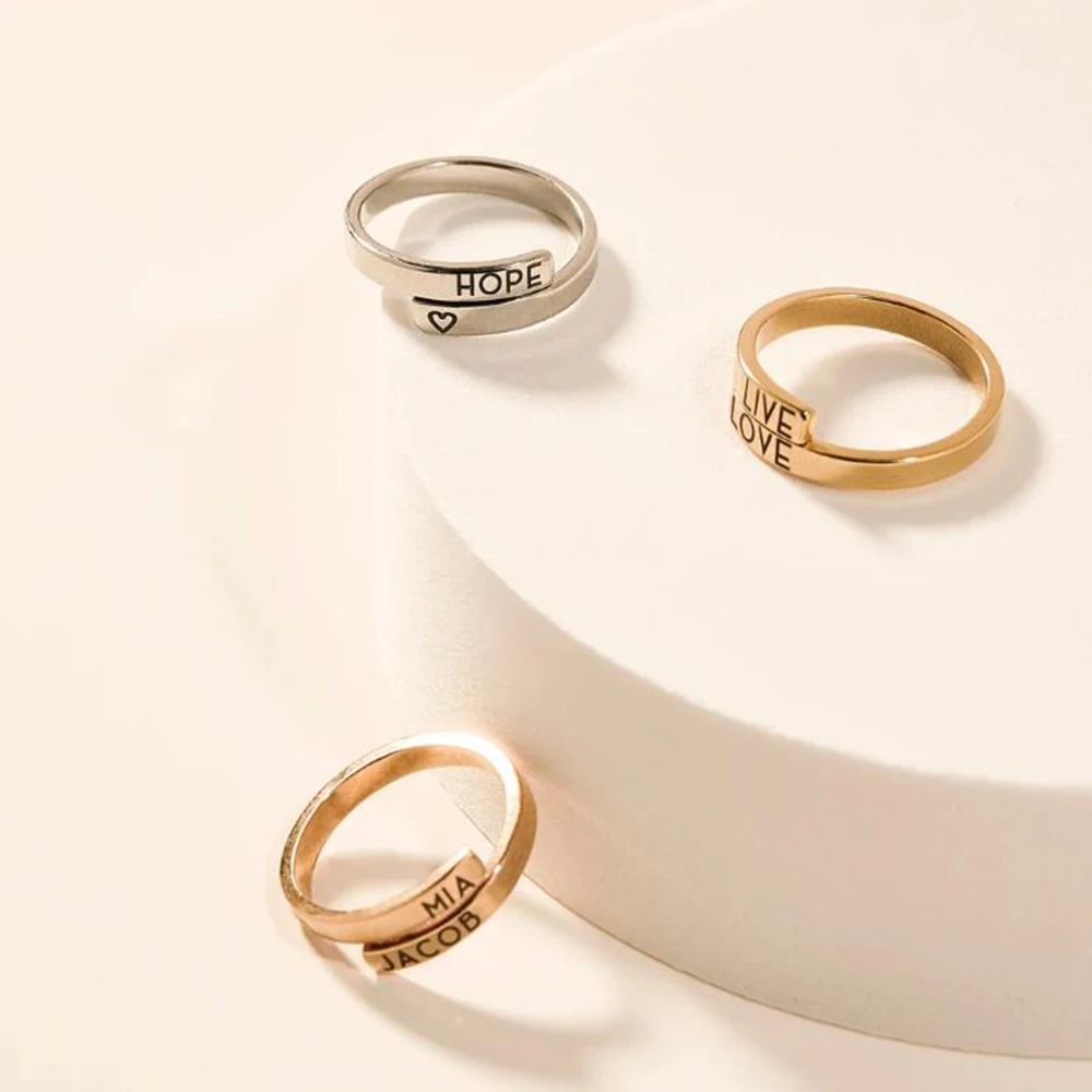 Customized surround name initial letter date information lettering woman can stack ring ring meaningful anniversary gift for her