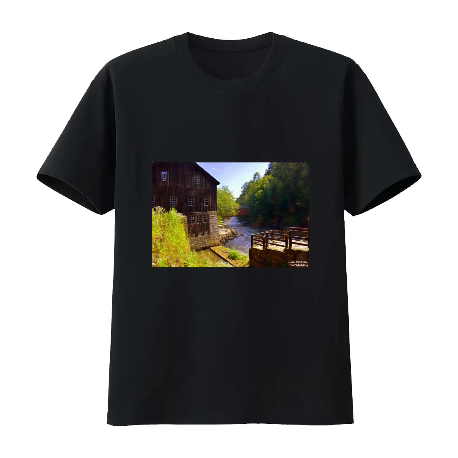 Old Mill And Covered Bridge At McConnells Mill State Park PA T-Shirt Summer Casual Cotton Tee Oversized Streetwear Tops
