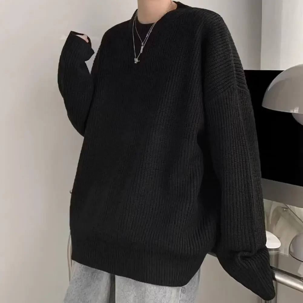 

Men Top Cozy Round Neck Knitted Sweater for Autumn Spring Loose Fit Pullover with Long Sleeves Stretchy Top for Wear Men V-neck