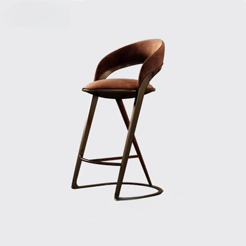 Italian Brown Back Bar Stools Luxury High Design Stainless Steel Bar Stools Counter Modern Minimalist Banqueta Home Furniture
