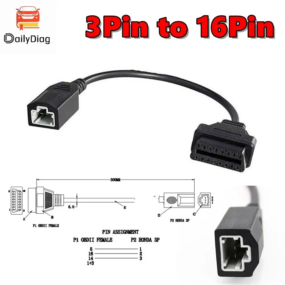 

Автомобильная док-станция для Honda 3PIN к 16PIN кабель со штекером к гнезду OBD1 к OBD2 для Honda 3-контактный Автомобильный Кабель