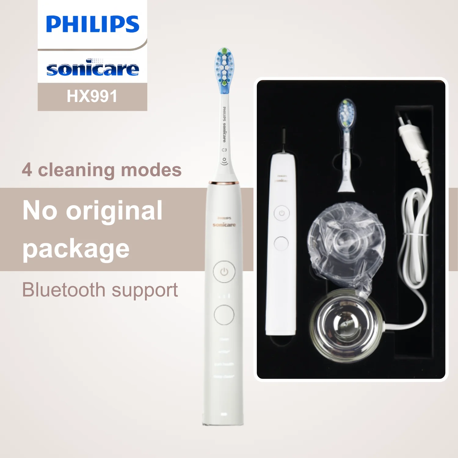 

Philips Sonicare Electric Toothbrush HX991, No Original Packaging, Bluetooth Connectivity, 4 Modes