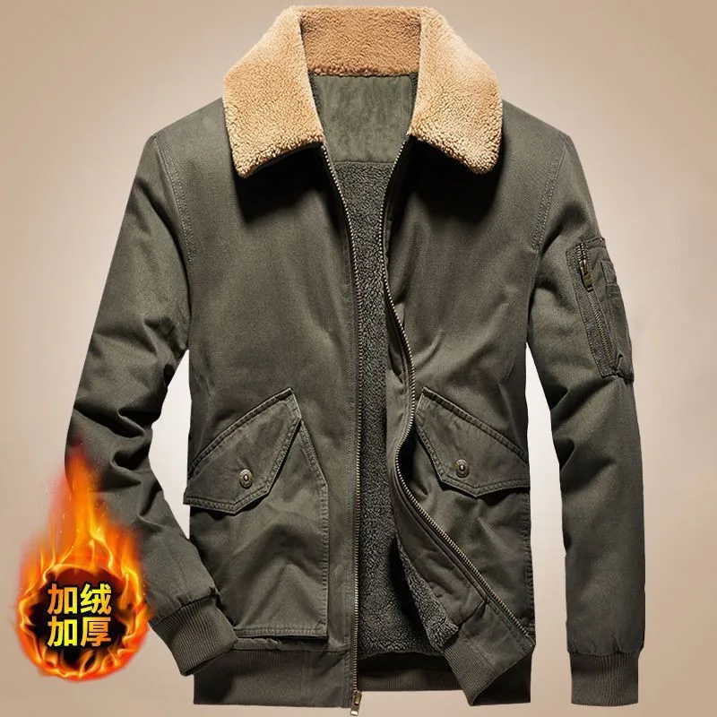 

Flying Suit Jacket Men's Winter New Loose Tooling Lamb Wool Jacket Multi-pocket Fleece Thermal Jacket Men
