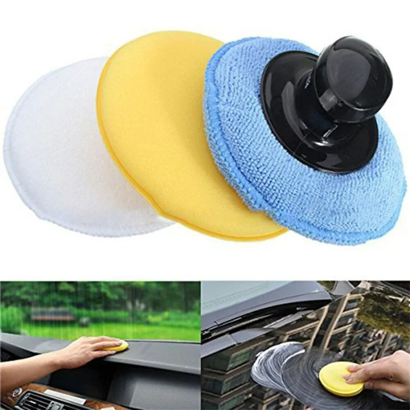 

3+1 High-Density Polishing Waxing Sponge Set Microfiber Anti-Scratch Car Cleaning With Handle Waxing Pad For Car Care