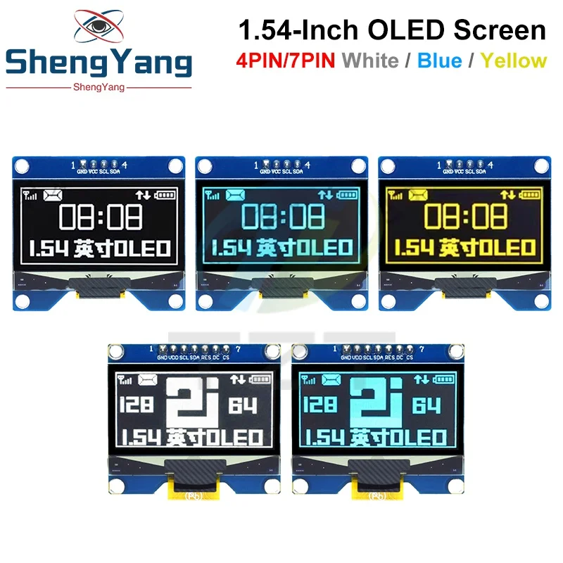 TZT 1.54 inch 4PIN 7PIN White Blue OLED Screen Module CH1116 / SSD1309 Drive IC Compatible for SSD1306 SPI Interface 128*64