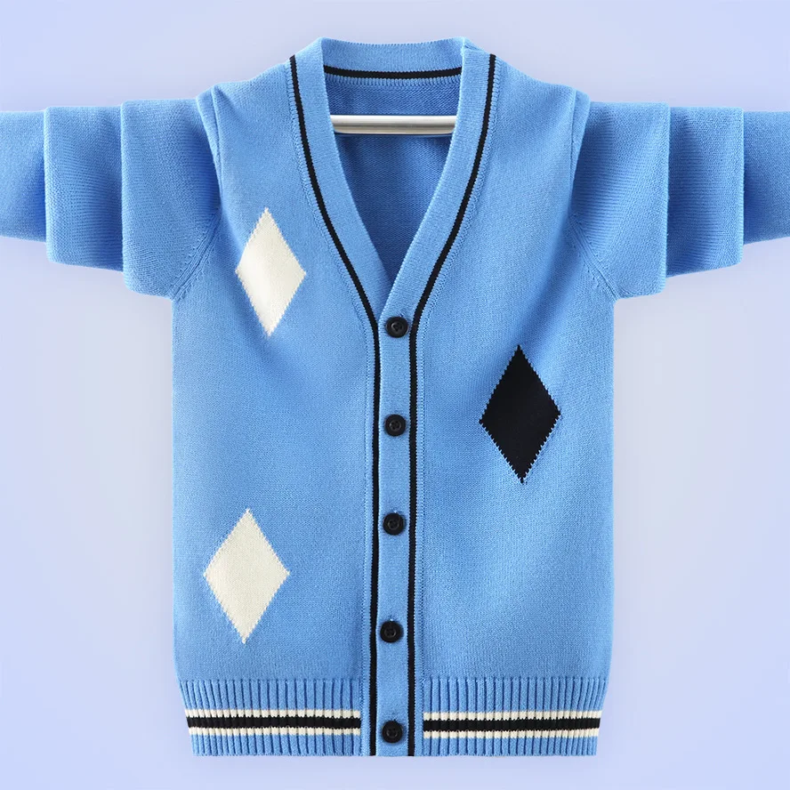 Boys School Uniform Sweater England Style Kids Pure Cotton Knitted Outwear Coat For Children's 4-15 Years Wear Cardigan Jacket