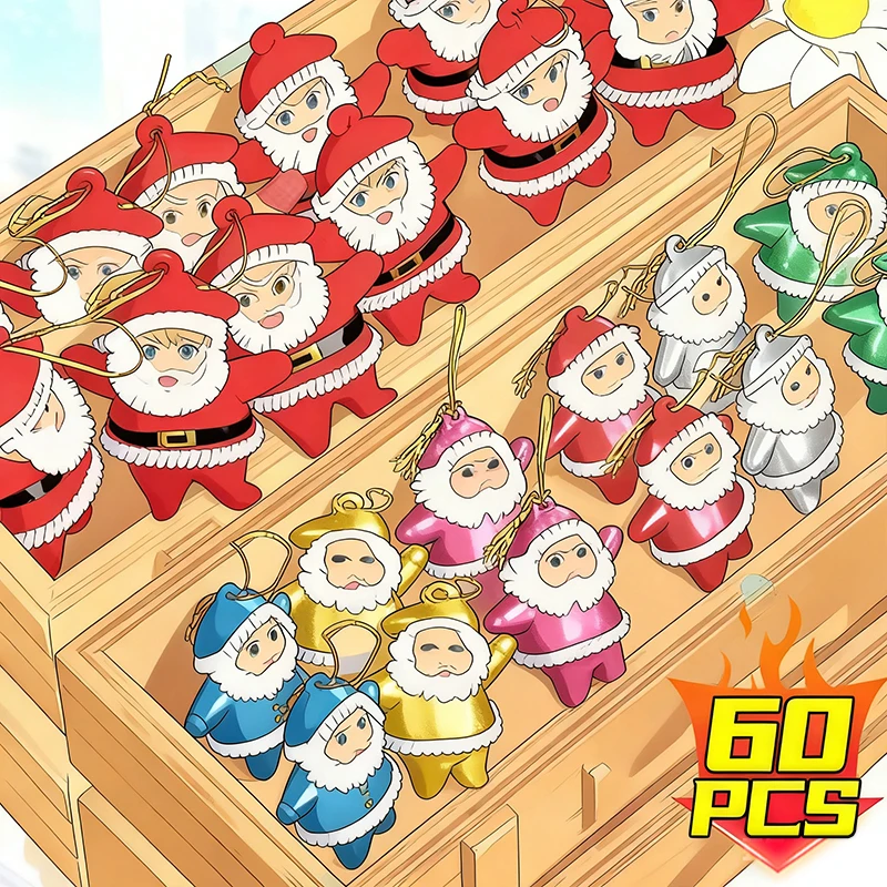 

60/6PCS Colorful Santa Claus Pendant Mini Santa Claus Ornaments with Rope DIY Xmas Tree Hanging Decoration Pendants Party Decor
