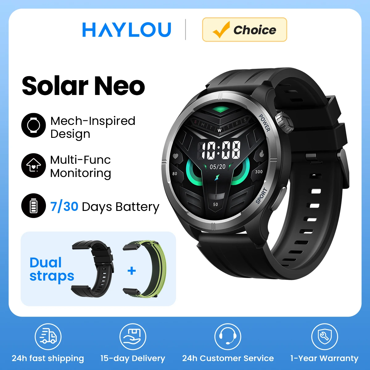 

HAYLOU Solar Neo Smart Watch 1.53'' HD Display 24H Health Monitoring Bluetooth Call Smartwatch Men Women Smart Sport Watchs