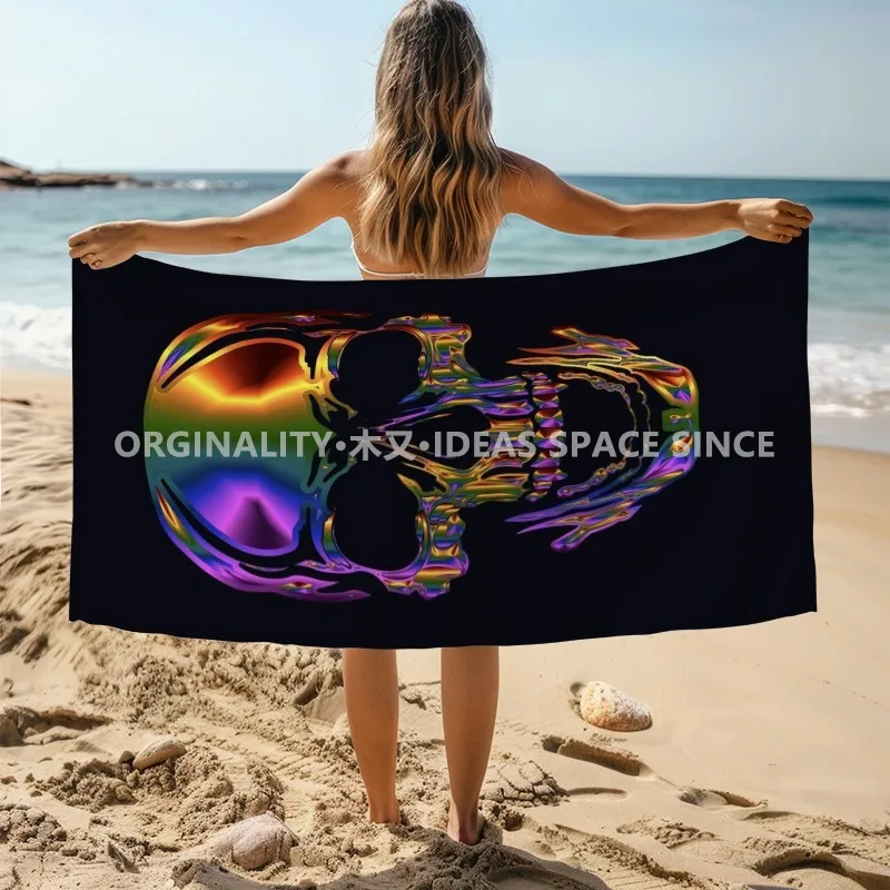 Holographic Skull Beach Towel Patterned Sunscreen And Windproof Suitable For Swimming Pool Camping Travel