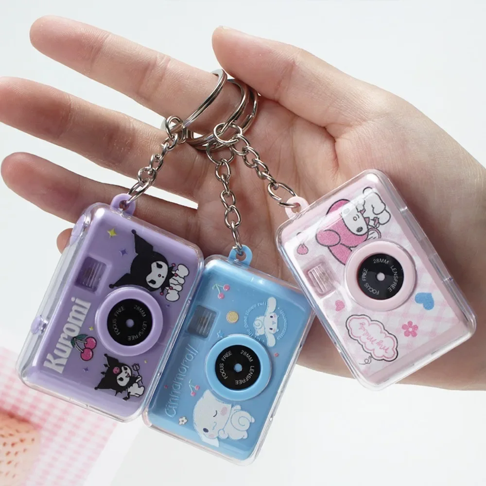 Kawaii Cute Sanrio Keychain My Melody Kuromi Cinnamoroll Cute Cartoon Key Ring Camera Pendant LED Lighting Ornaments Diy Gifts