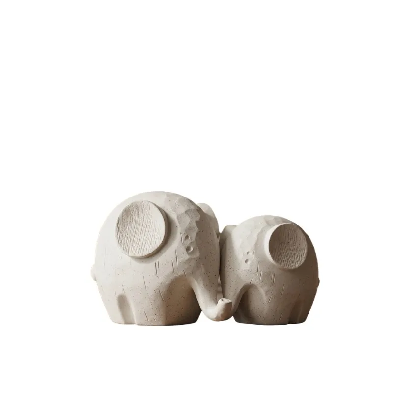 Modern Cream Elephant Ornament, Niche Textured Desktop Statue, Soft Home Decor Craft for Living Room Entryway Sideboard