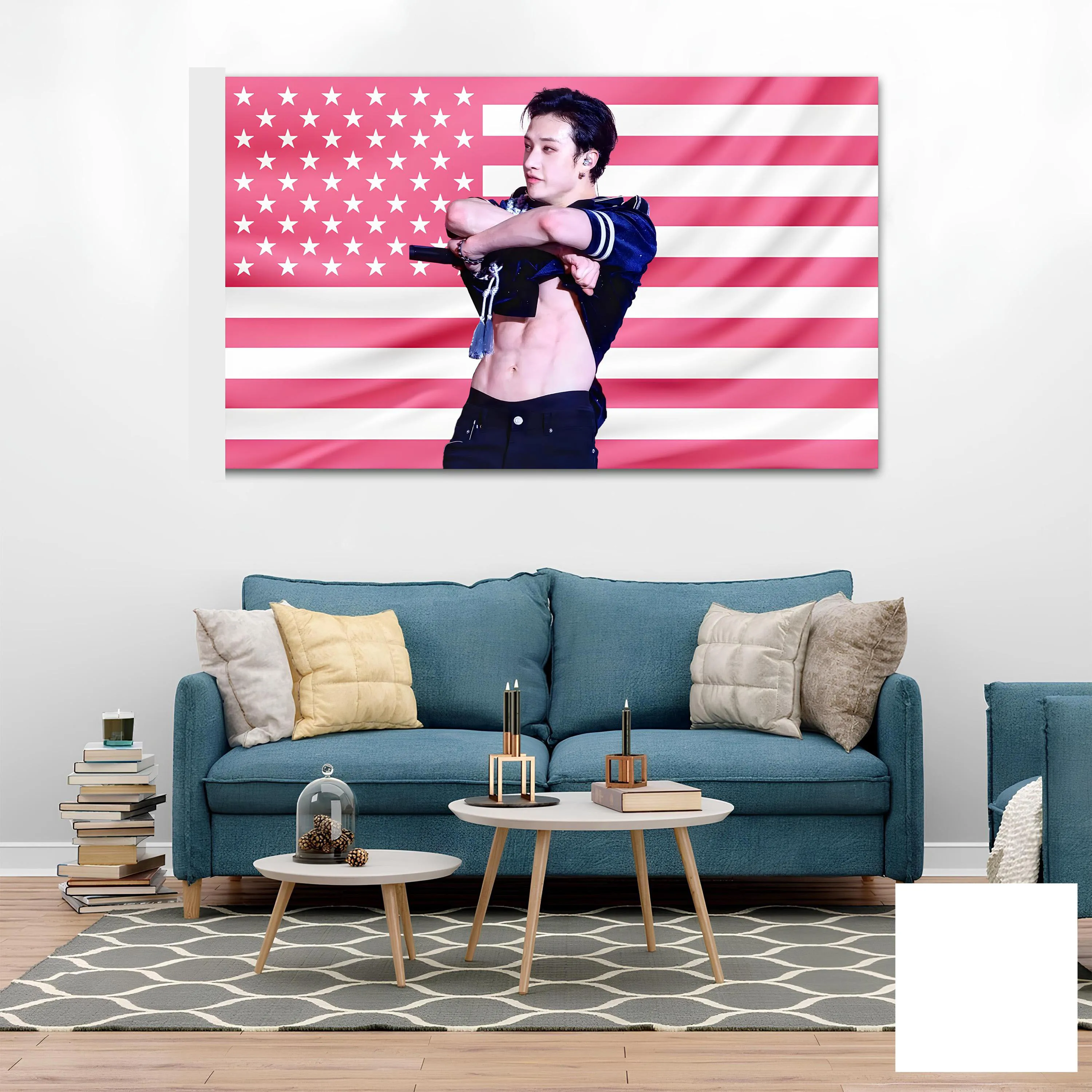 Bang Chan Pink USA Flag Tapestry,  Just Do It Banner, Kpop Wall Decor for Dorm & Bedroom, Fun Fan Art Poster