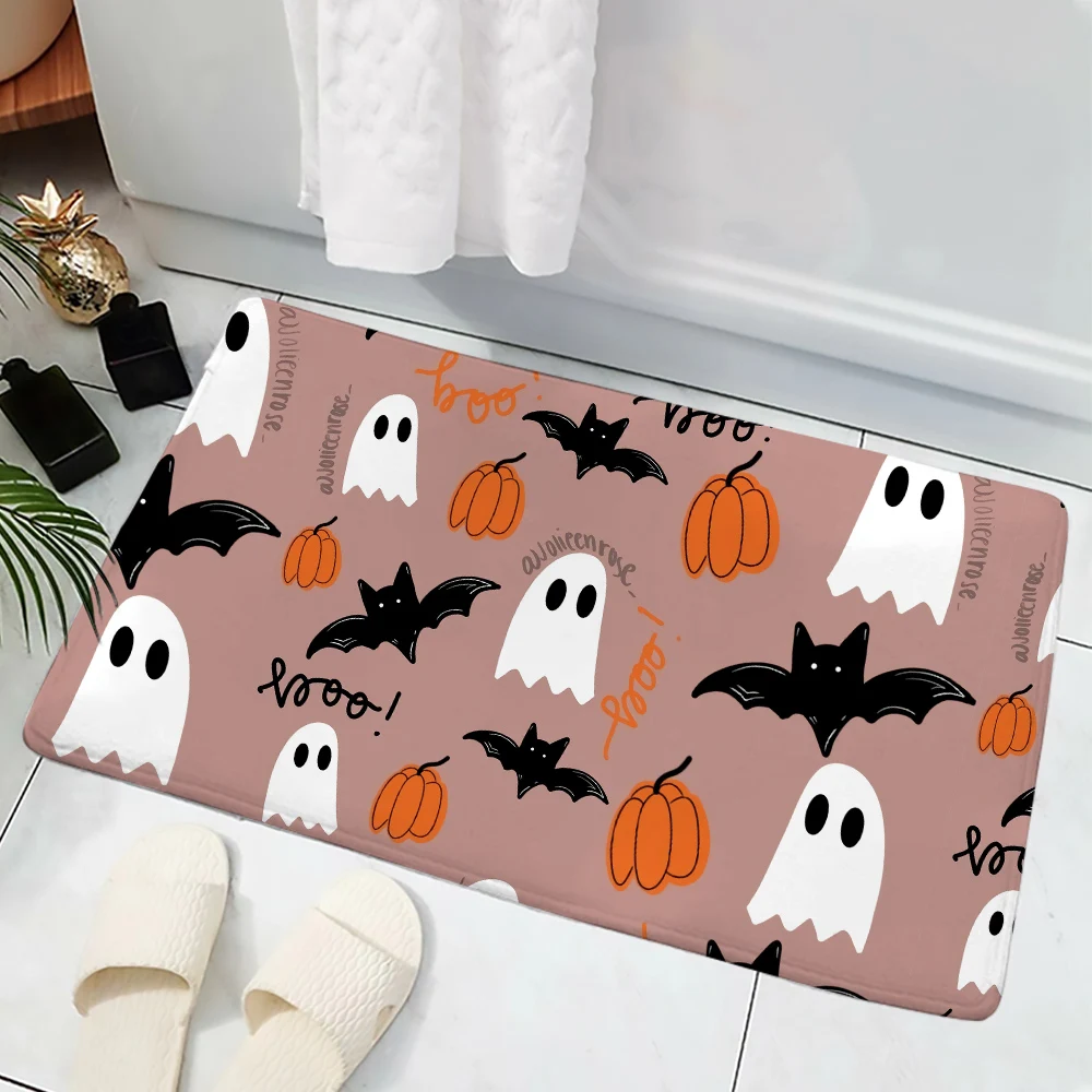 CLOOCL Halloween Floor Mats Cute Cartoon Manga Ghost Bats 3D Printed Carpets Flannel Area Rug for Hallway Bedroom Kitchen Rugs