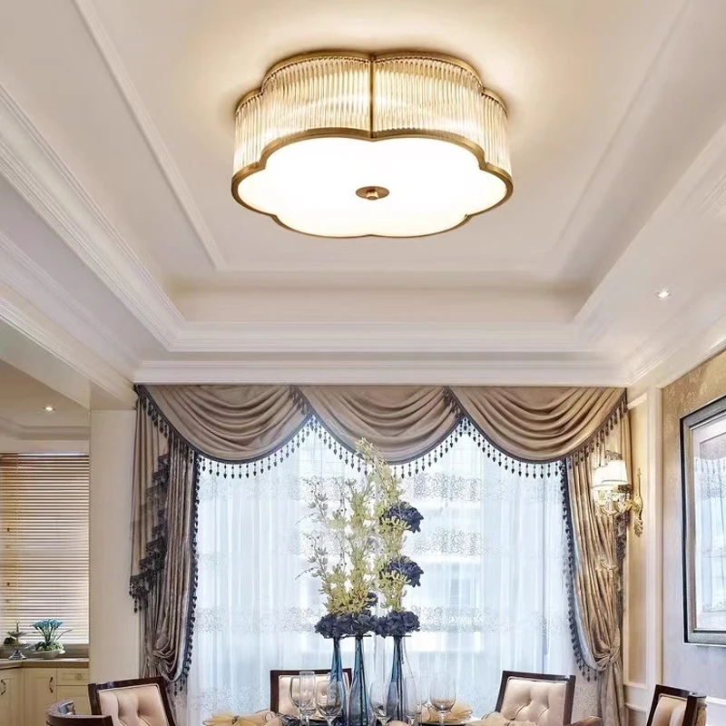 Plafoniere in vetro smerigliato nordico tutto in rame Foyer Ristorante Soggiorno Illuminazione Lustre Camera da letto Studio Loft Lampada da soffitto a LED