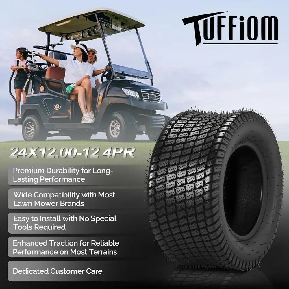24x12.00-12 Lawn Mower Tires Set o 2, 8PR Tur Tire Lawn & Garden Tires, Compatible With Most Lawn & Garden Utility Vehicles, Tub