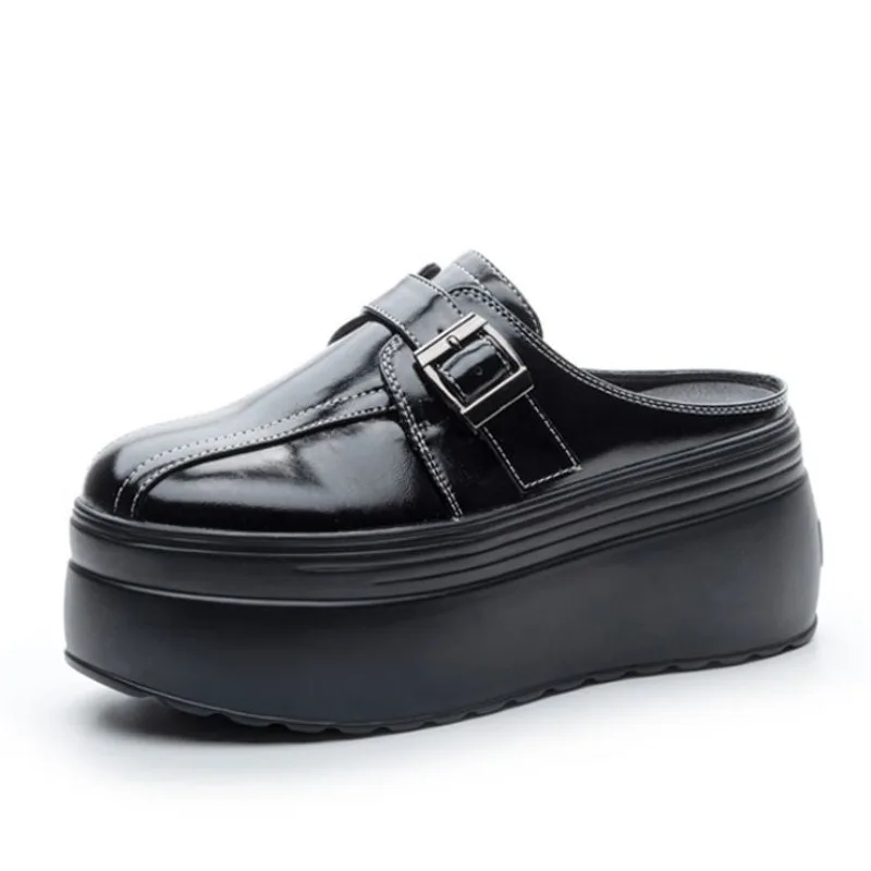 

8CM Microfiber Leather Casual Women Platform Wedge Flats Slippers Slides Mules New Summer Slipper Breathable High Brand Shoes