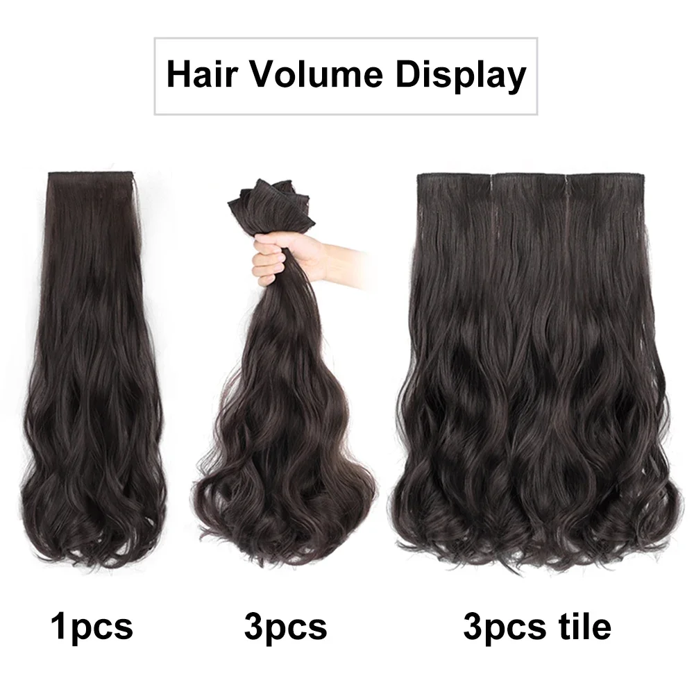 ALXNAN HAIR-Extensions de Cheveux Synthétiques Ondulés, Postiche en Fibre de Haute Température, Noir et Marron, 3 Pièces/Ensemble