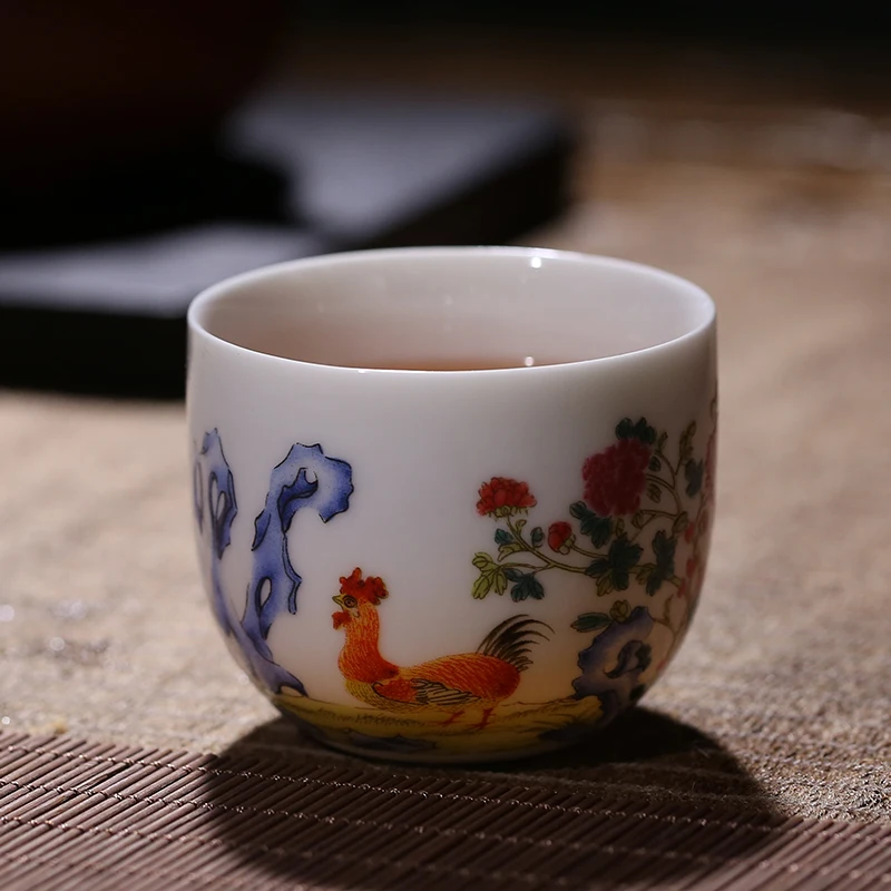 Guanfu Museum Chicken Cup Jingdezhen Tea Set Porcelain Master Tea Cup Tea List for Many People Gift Ma Weidu Royal Poem Dudu Rec