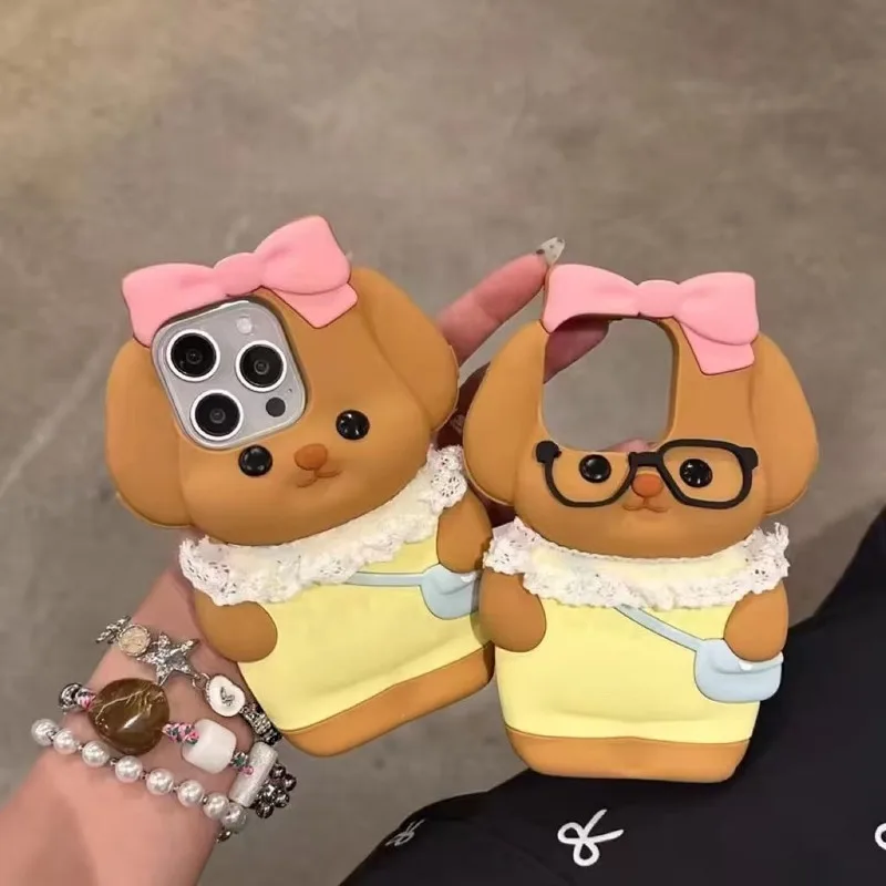 Cartoon 3D cute dog silicone case for iPhone 12/13/14/15/16 Pro Max, providing full protection