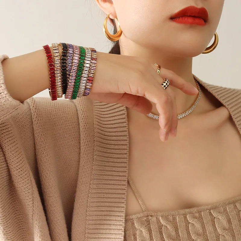 Vintage Colorful Bracelet Necklace Set Women's Trend Zircon Inlaid Vintage Jewelry Set Shiny Fade Resistant Accessories