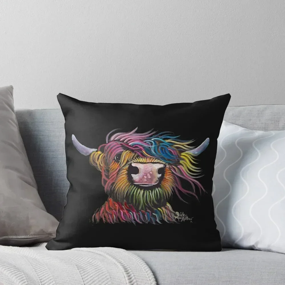 

Scottish Hairy Highland Cow ' ROCK A BILLY ' by Shirley MacArthur Throw Pillow Custom Cushion Photo bed pillows pillow
