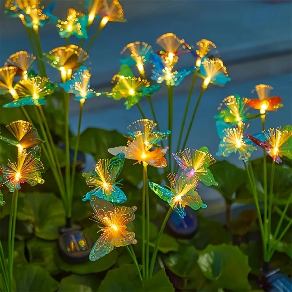 

1PC 6Head Solar Courtyard Light, Outdoor Colorful Fiber Optic Butterfly Lawn Light, Suitable For Courtyard Party Decoration