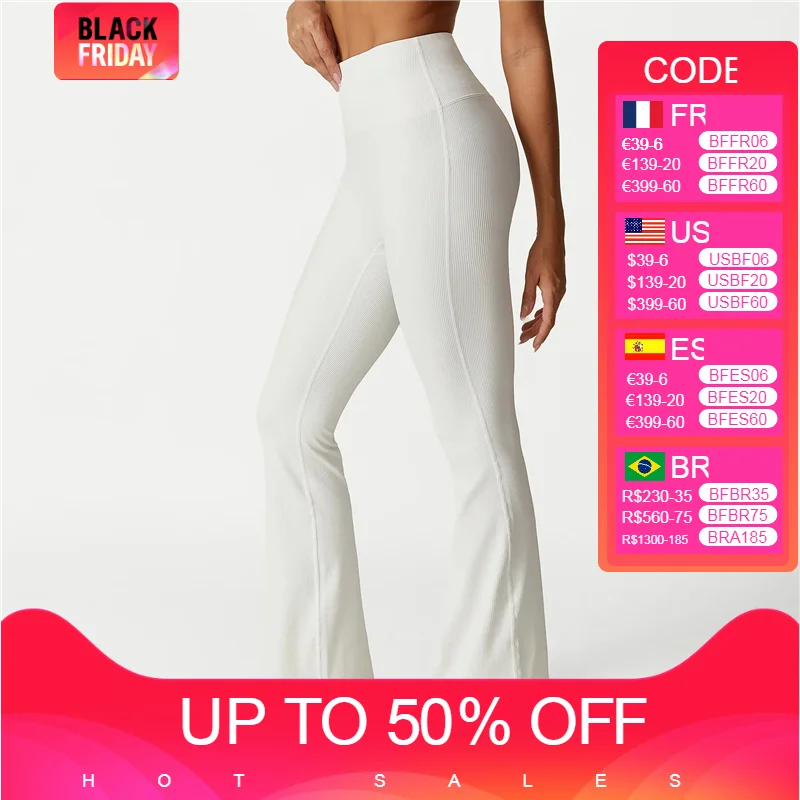 

Womens Ribbed Flare Leggings Tummy Control Wide Leg Gym Fitness Yoga Pants High Waist Boot Cut Walking Sports Pants Female