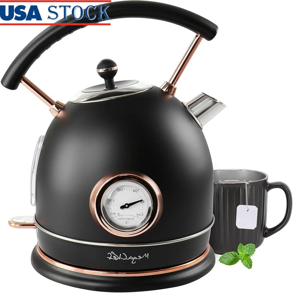 

Electric Tea Kettle 1.8QT 1500W Half Circle Matte Finish Stainless Steel Manual Thermostat Hot Water Boiler Kitchen Appliance