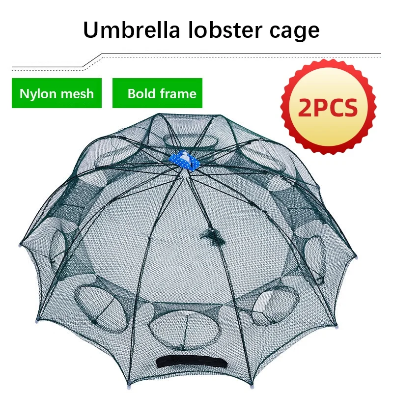 2PCS /12/16/20Hole Automatic Fishing Net Fishing Trap Portable Folding crayfish catcher Mesh Trap Cage with Ring for Fish