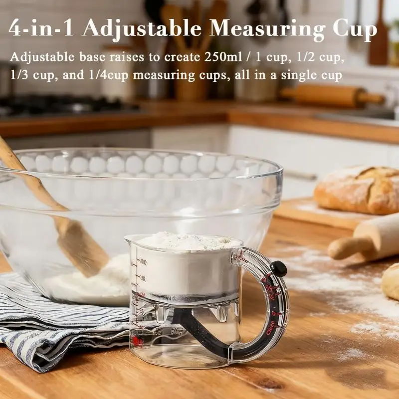 Comprehensive Kitchen Tool with Adjustable Measuring Cup and Scraper Base; Ideal for Baking and Cooking Use.