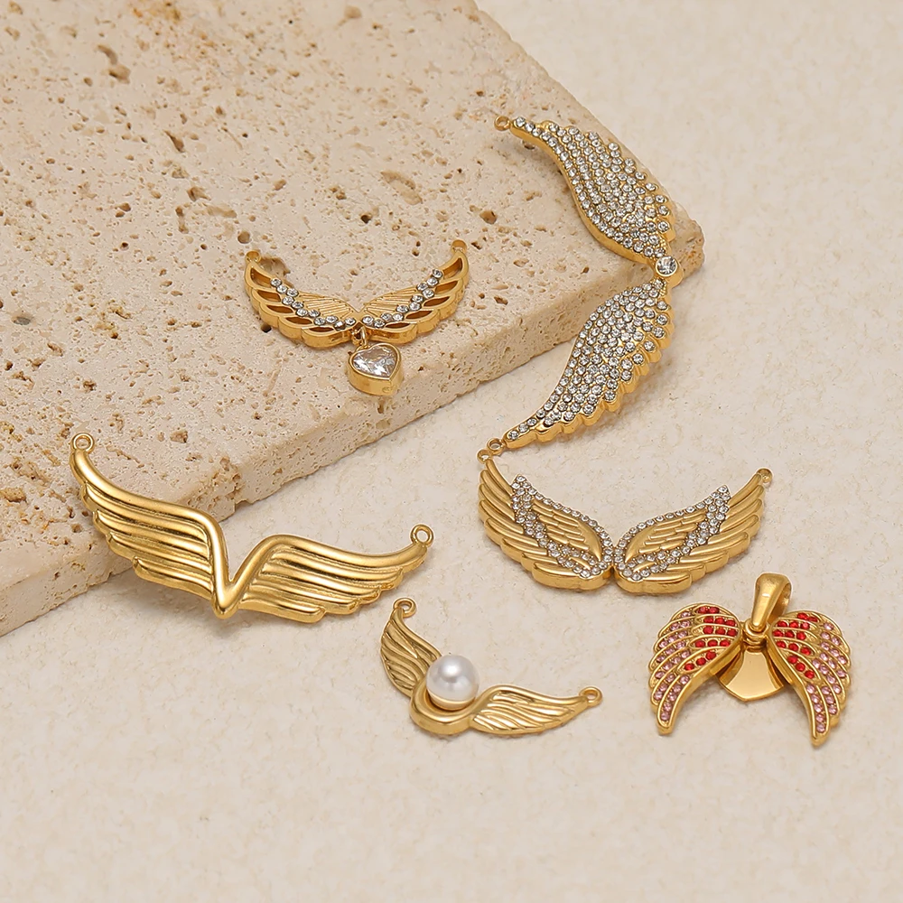 2 Stück Edelstahl Gold Engelsflügel-Anhänger für DIY-Schmuck, Armbandherstellung, Halsketten-Verbindungsstücke und Ohrring-Zubehör für Frauen und Mädchen – Detail 4