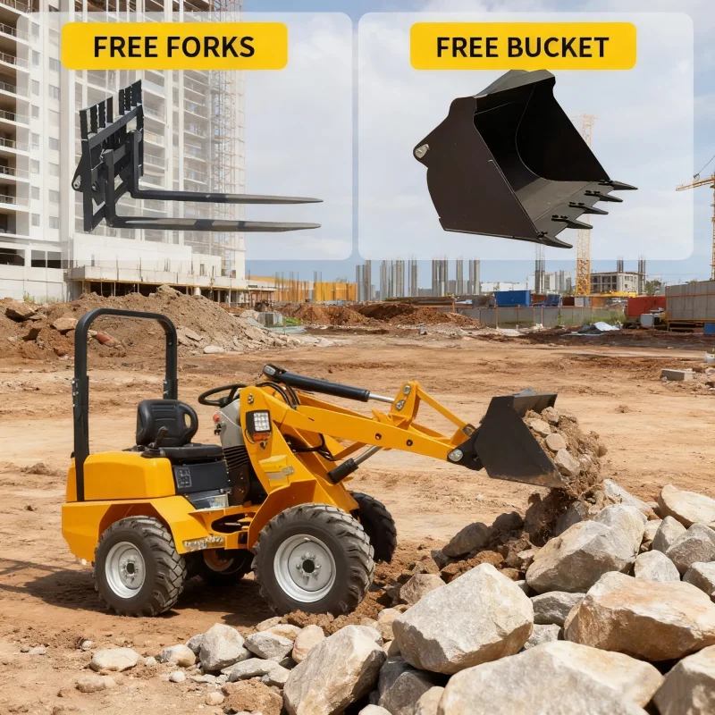 

Mini Hydrostatic Driven 4-Wheel Loader 18.4kw Engine Load Capacity 0.8t 20KM/H Speed Excavator Suitable for Building Materials