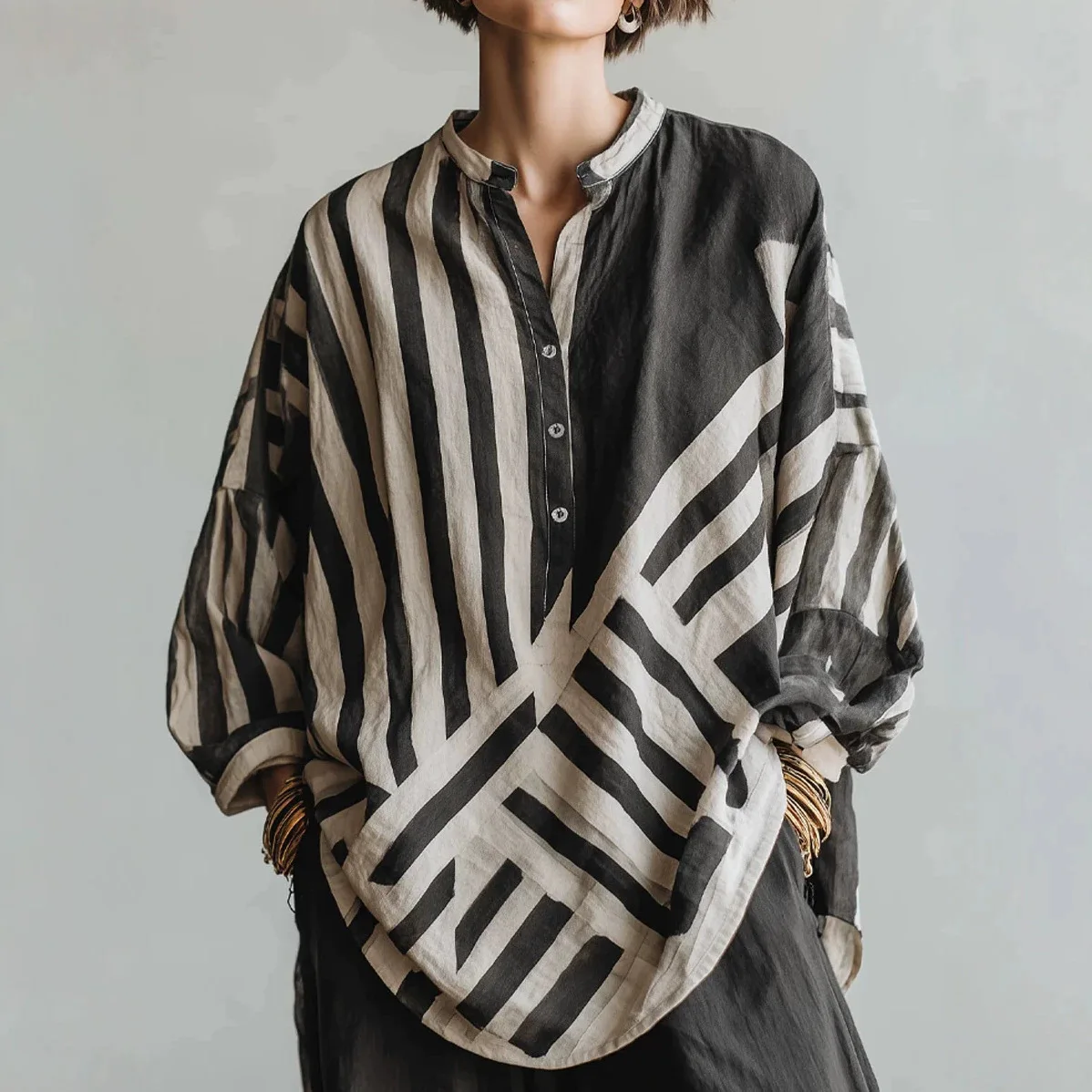 Fashion Casual Print Shirt For Women Elegant Stand Collar Long Sleeve Blouses Top Spring Autumn 2026 New Women Clothes Blusa