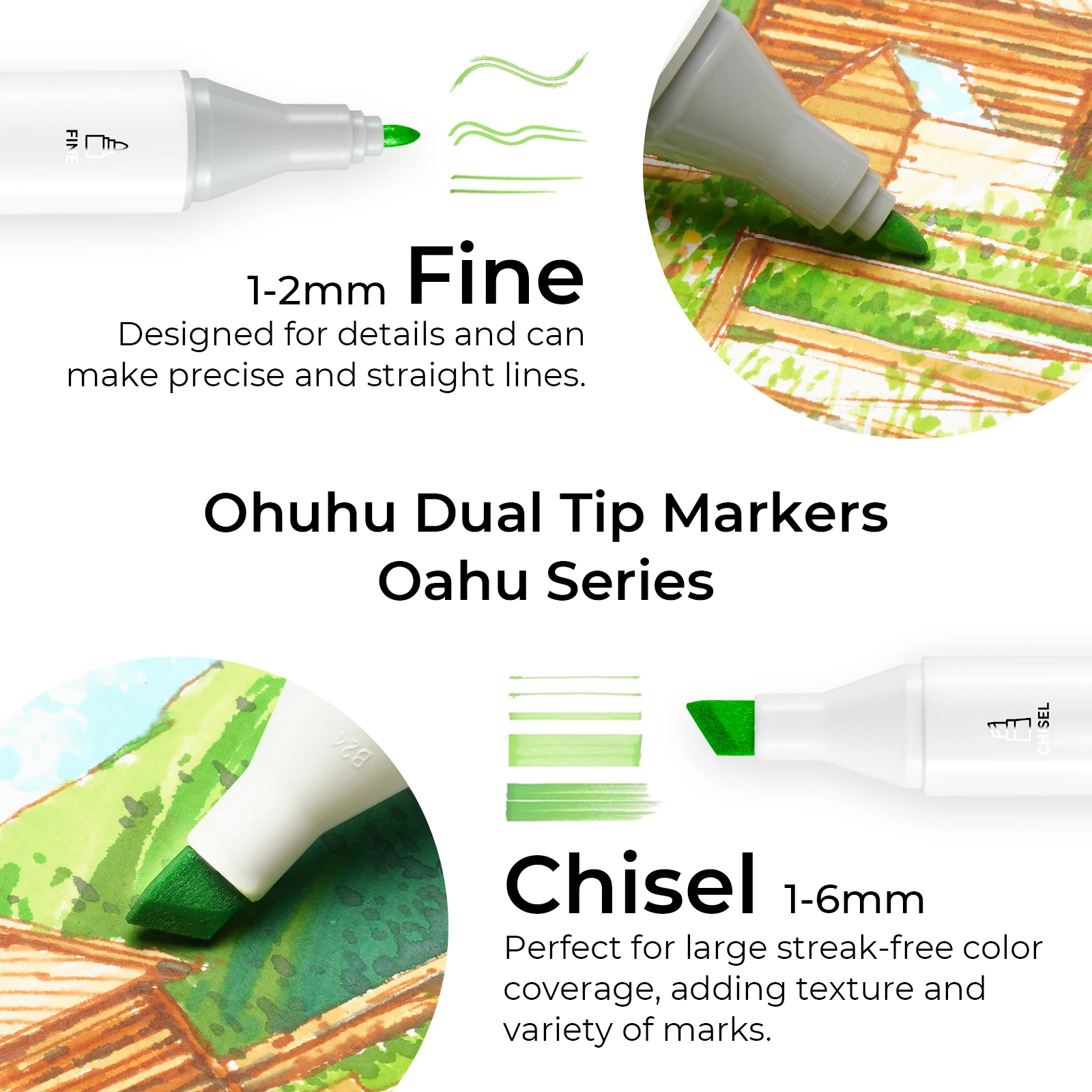Ohuhu Oahu 100 Colors Marker Pen Set Alcohol Art Markers Dual Tips Felt Pen Sketching Drawing Graffiti Manga School Art Supplies