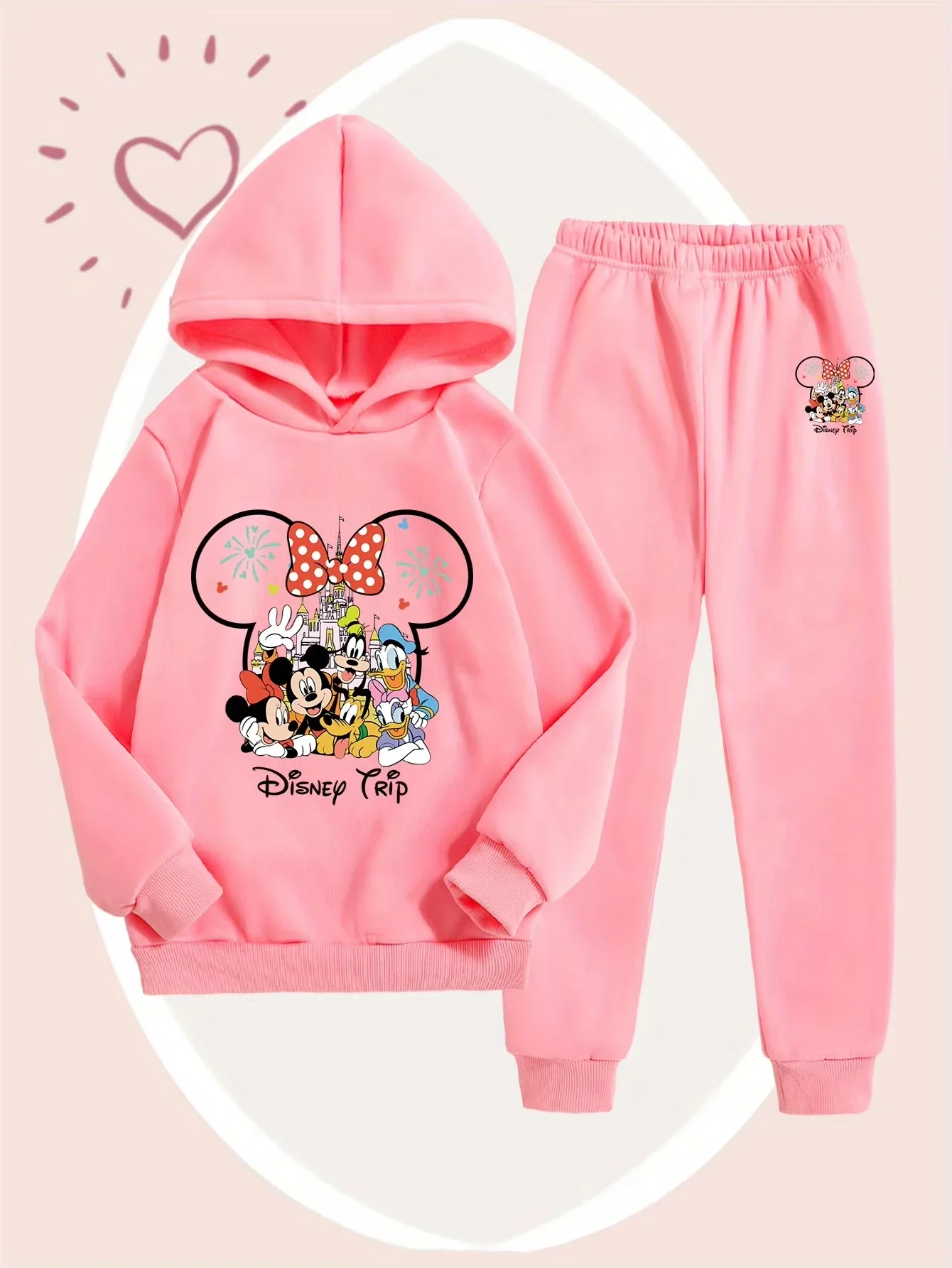 

Disney Kids Hoodie and Pants Set with Cute Disney Prints. Soft and Comfortable Spring, Autumn and Winter Outdoor Sportswear.