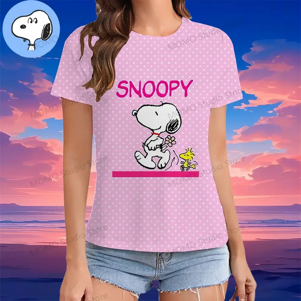 Cute Snoopy Girls T-Shirt 3-14 Summer Short Sleeve 100-6XL Kawaii Street Y2K Clothing O Neck 2024 Fashion Clothing Tops