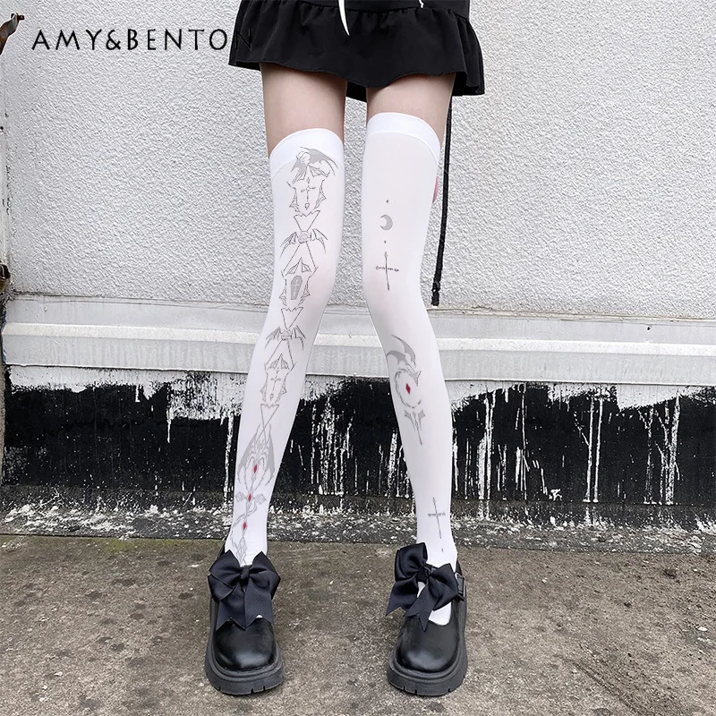 

Японская Лолита Ангел Крест Субкультура Готический Панк Стиль Белые Милые Аниме Высокие Высокие Носки Тонкие Сексуальные Длинные Бархатные Носки