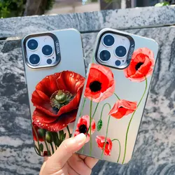 For IPhone 17 13 12 Pro Max Mini Poppy Flower Bloom Phone Case for IPhone 16 15 14 Pro Max Plus 11 Laser Phone Back Cover Cool