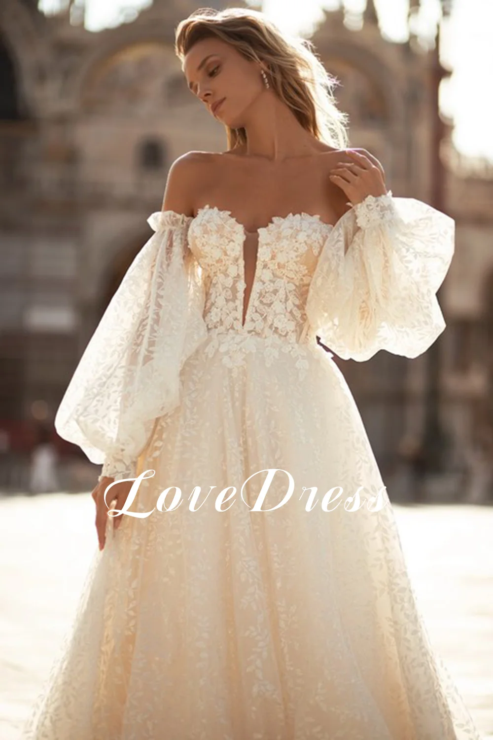 Lovedess Princess Sweetheart abiti da sposa maniche a lanterna staccabili Boho Lace Up abiti da sposa Backless a-line Robe de mariée