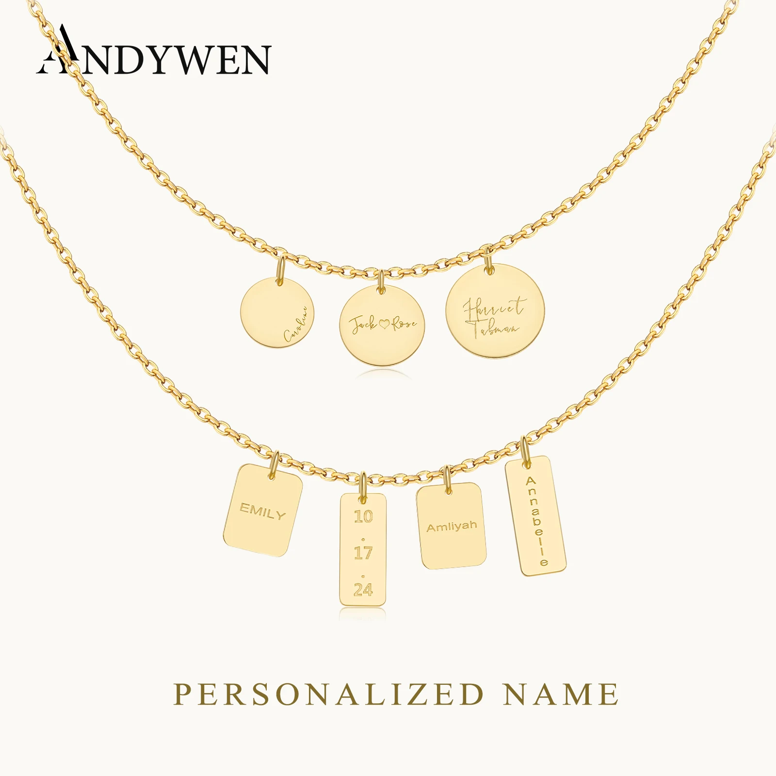 ANDYWEN-collar con colgante de plata de ley 925 con nombre personalizado, letra grabada, regalo de cumpleaños y San Valentín, joyería de aniversario