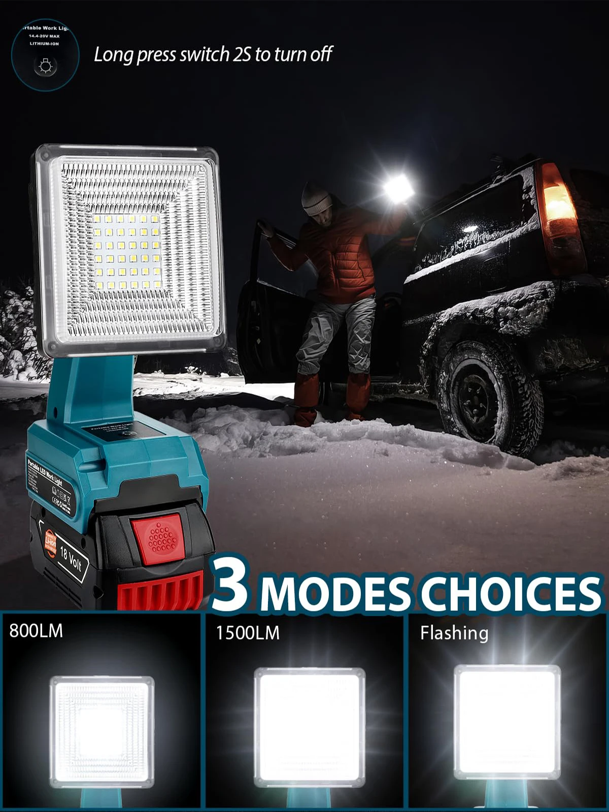 1500LM 25W LED Floodlight Cordless LED Work Light for Bosch Battery with USB Ports for Jobsite Car Repairing Camping Emergency